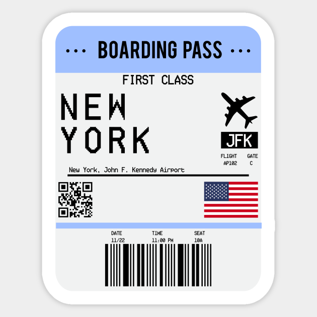 Boarding Pass New York Flight Ticket Boarding Pass Sticker Teepublic